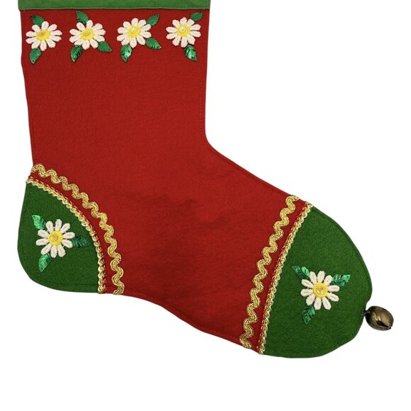 Vintage Needlepoint Christmas Stocking Flowers 80s Boho Cottagecore Grandmacore - Picture 3 of 4
